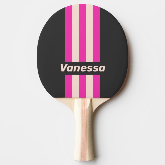 Raquete De Ping Pong Listras de Alfinetes Bubblegum Retro com Nome (Frente)