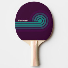 Raquete De Ping Pong Listras de Arco-Íris Roxo Retrô com Nome