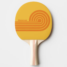 Raquete De Ping Pong Listras de Cabelo Ondulado Laranja Retrô com Nome