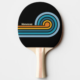 Raquete De Ping Pong Listras de Cabelo Preto com Arco-íris com Nome