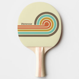 Raquete De Ping Pong Listras de Cabelo Retrô Arco-íris Vintage com Nome