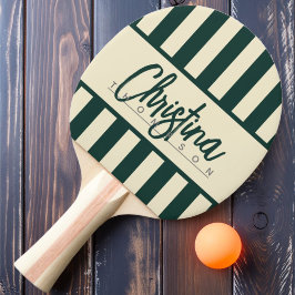 Raquete De Ping Pong Listras de Candy Polo de Meados do Século Verde Sa
