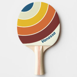 Raquete De Ping Pong Listras de Cinco Círculos Vintage com Nome