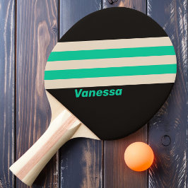 Raquete De Ping Pong Listras de Hortelã da Meia-Noite Retrô com Nome