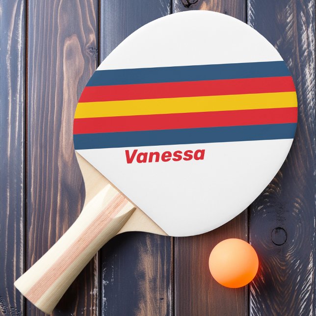 Raquete De Ping Pong Listras de Montanha Retrô com Nome (Criador carregado)