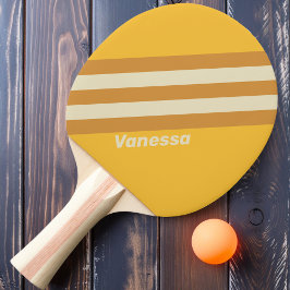 Raquete De Ping Pong Listras de Mostarda Retro Sunshine com Nome