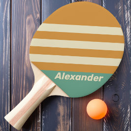 Raquete De Ping Pong Listras de Musgo Esportivo Vintage com Nome