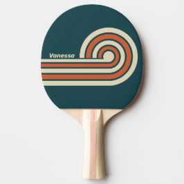 Raquete De Ping Pong Listras de Onda Retro com Nome