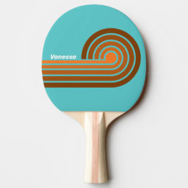 Raquete De Ping Pong Listras de Ondas em Verde Água do Deserto com Nome