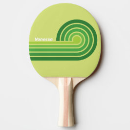 Raquete De Ping Pong Listras de Ondas Verde Folha de Nenúfar com Nome