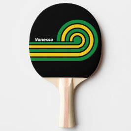 Raquete De Ping Pong Listras de Palma Tropical Retro com Nome