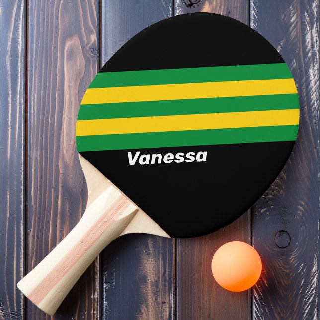 Raquete De Ping Pong Listras de Palma Tropical Retro com Nome (Criador carregado)
