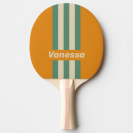 Raquete De Ping Pong Listras de Pino Laranja Retro com Nome