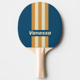 Raquete De Ping Pong Listras de Pinos da Onda Azul Retro com Nome