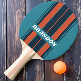 Raquete De Ping Pong Listras de Placa de Splash Azul Turquesa Retro com