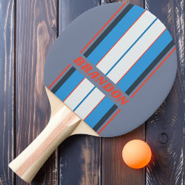 Raquete De Ping Pong Listras de Placa Escura Vintage com Nome