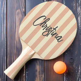 Raquete De Ping Pong Listras de Polo de Meados do Século Nome Pintado d