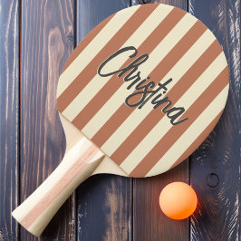 Raquete De Ping Pong Listras de Polo de Meados do Século Nome Pintado d