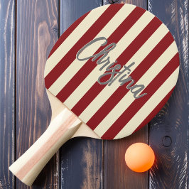 Raquete De Ping Pong Listras de Pólo de Meados do Século Pintado de Cra