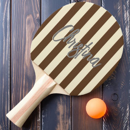 Raquete De Ping Pong Listras de Polo Meados do Século em Marrom Florest
