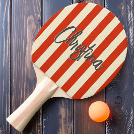 Raquete De Ping Pong Listras de Polo Meados do Século Laranja Sangue Pi