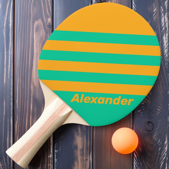 Raquete De Ping Pong Listras de Ponche Tropical Retro com Nome (Criador carregado)
