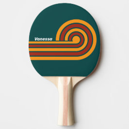 Raquete De Ping Pong Listras de respingo de tília escura retrô com nome