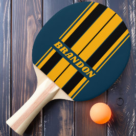 Raquete De Ping Pong Listras de Tábua de Maré ao Luar Retro com Nome