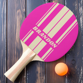 Raquete De Ping Pong Listras de Tábua Rosa Retro com Nome