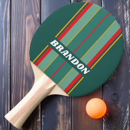 Raquete De Ping Pong Listras de Tábua Verde Festivas com Nome