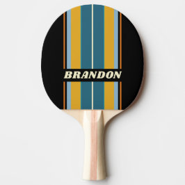 Raquete De Ping Pong Listras de Tabuleiro Arco-Íris Preto com Nome