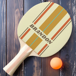 Raquete De Ping Pong Listras de Tabuleiro Arco-Íris Retro Vintage com N