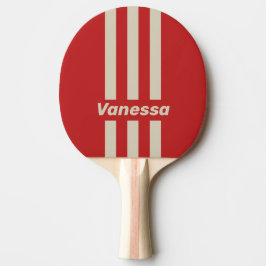 Raquete De Ping Pong Listras de Três Pin Retro Crimson com Nome