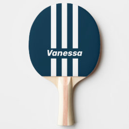 Raquete De Ping Pong Listras de Três Pinos da Marinha Retrô com Nome