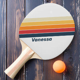 Raquete De Ping Pong Listras Desbotadas Vintage com Nome