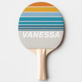 Raquete De Ping Pong Listras do Horizonte do Arco-Íris Retro com Nome