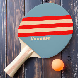 Raquete De Ping Pong Listras do Horizonte do Oceano Retro com Nome