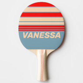 Raquete De Ping Pong Listras do Horizonte Oceânico Retro com Nome