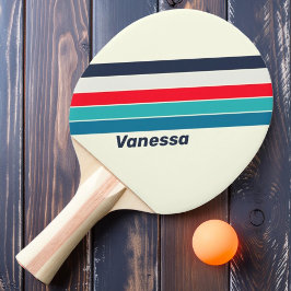 Raquete De Ping Pong Listras do Oceano Vintage com Nome
