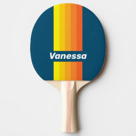 Raquete De Ping Pong Listras do Pino do Sol Marinho Vintage com Nome
