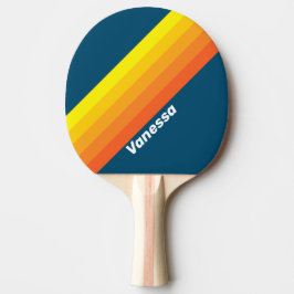 Raquete De Ping Pong Listras do Sol do Mar Vintage com Nome