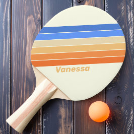 Raquete De Ping Pong Listras do Sol do Oceano Vintage com Nome