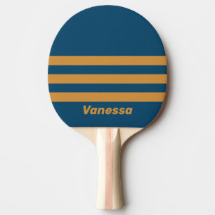 Raquete De Ping Pong Listras Douradas Reais Retrô com Nome