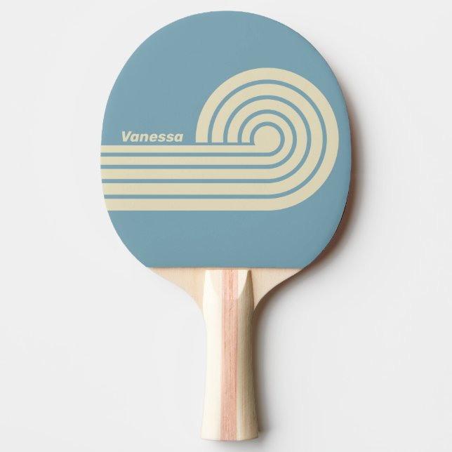 Raquete De Ping Pong Listras Duplas Curl Retro Ocean com Nome (Frente)