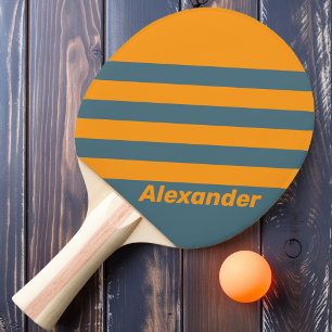 Raquete De Ping Pong Listras Ensolaradas do Esporte Vintage com Nome