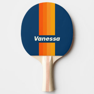 Raquete De Ping Pong Listras Finas Azuis Antigas com Nome