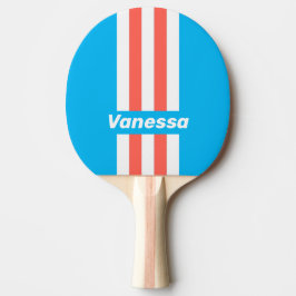Raquete De Ping Pong Listras Finas Azul Céu Retro com Nome