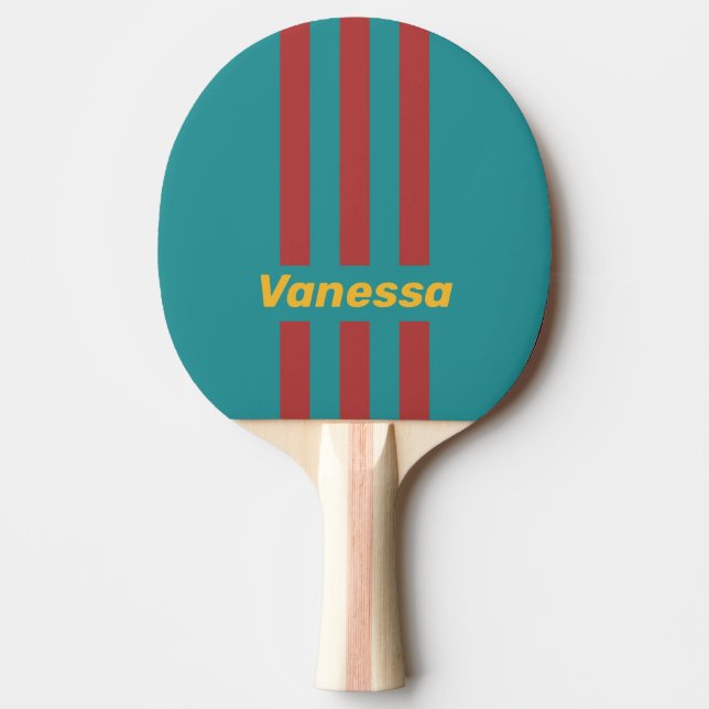Raquete De Ping Pong Listras Finas do Recife Rubi com Nome (Frente)