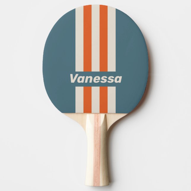 Raquete De Ping Pong Listras Finas Retro Surfside com Nome (Frente)