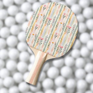 Raquete De Ping Pong Listras Florais em Aquarela Pastel Vintage